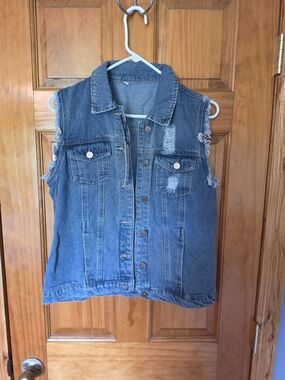 Ebossy Light Blue Distressed Denim Vest